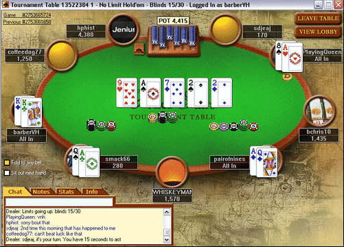 Poker online table in action