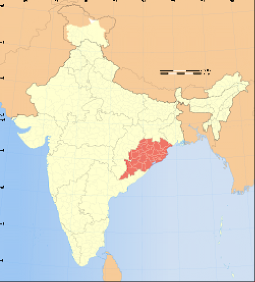 Orissa on map over india